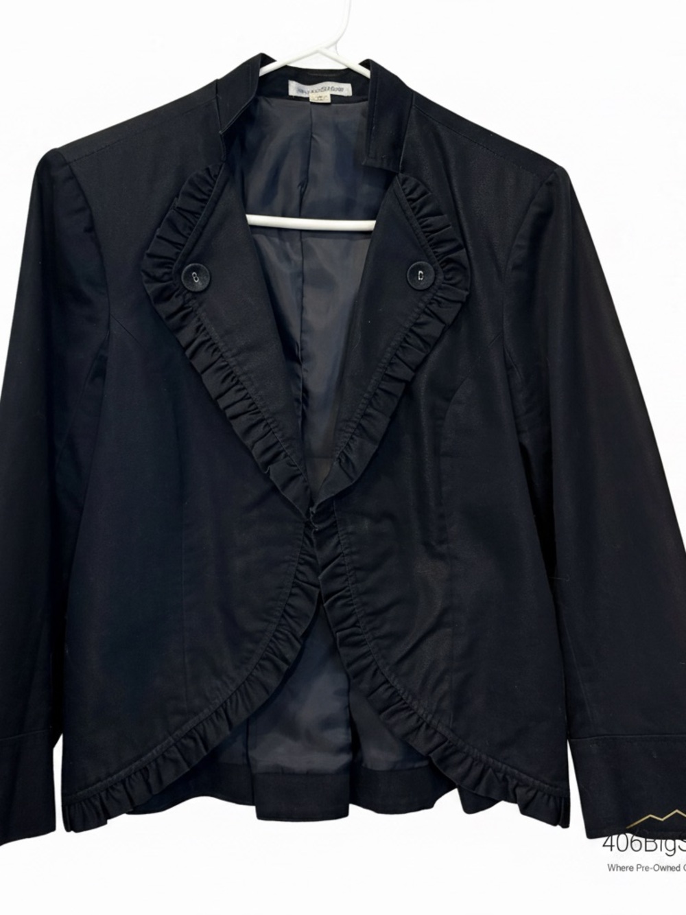 John Paul Richard Navy Ruffle-Trim Blazer